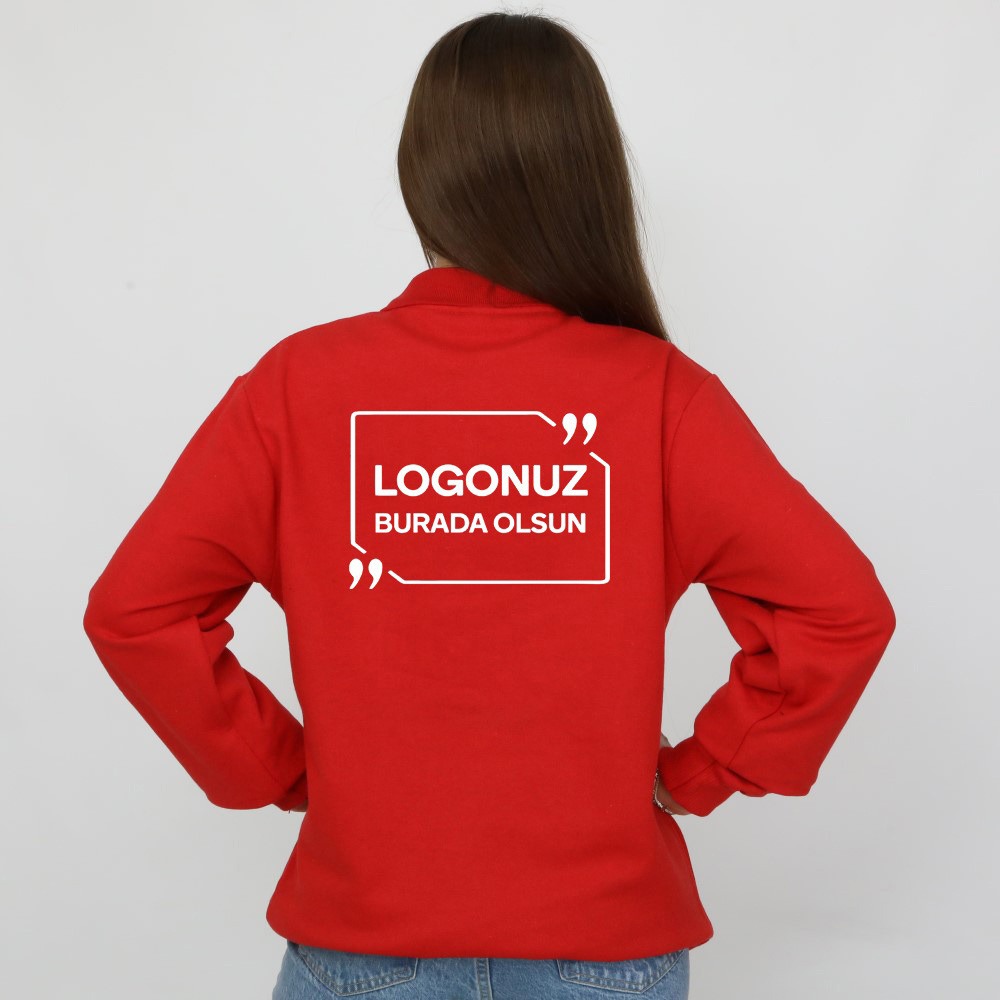 POLO YAKA UZUN KOLLU 2 İPLİK SWEAT KIRMIZI