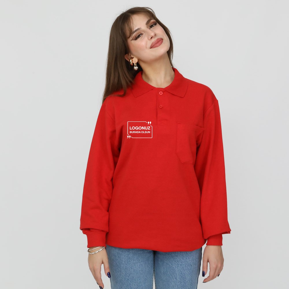 POLO YAKA UZUN KOLLU 2 İPLİK SWEAT KIRMIZI
