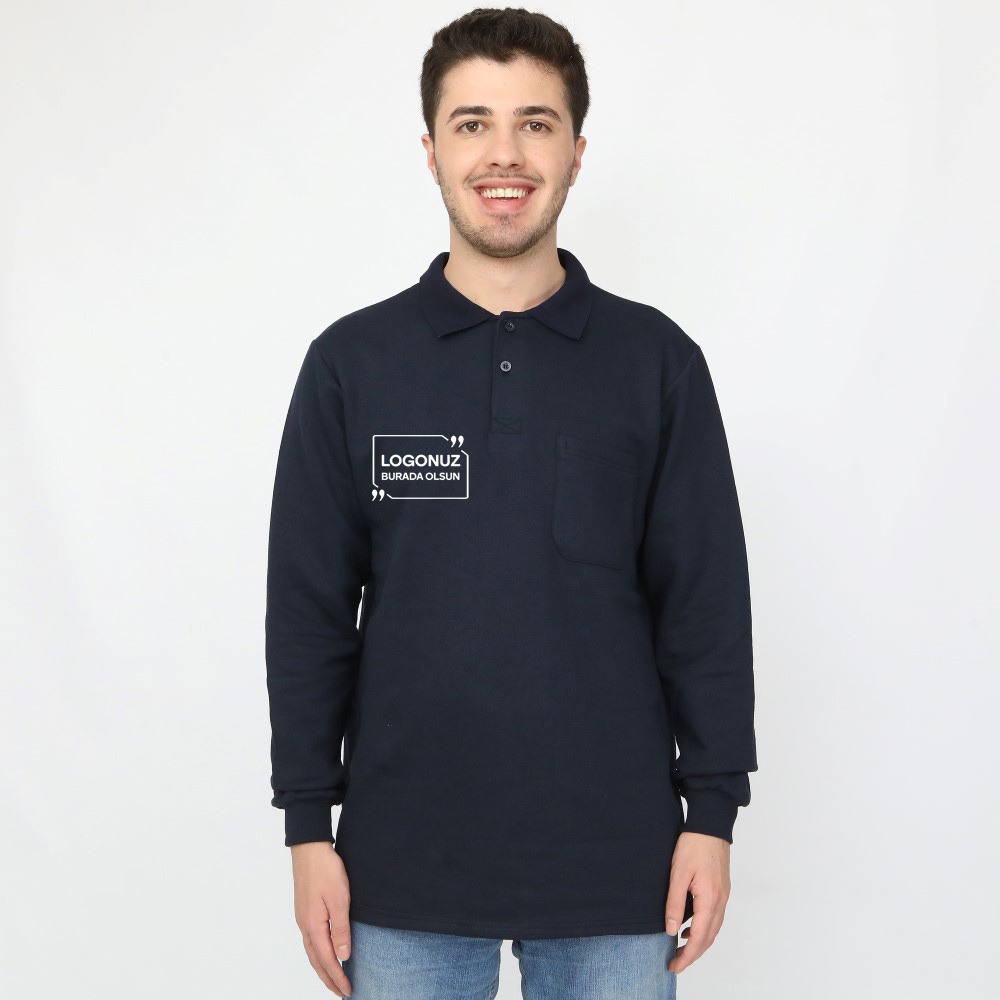 POLO YAKA UZUN KOLLU 2 İPLİK SWEAT LACİVERT