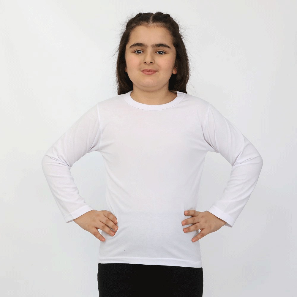 ÇOCUK SIFIR YAKA UZUN KOLLU BEYAZ TİŞÖRT