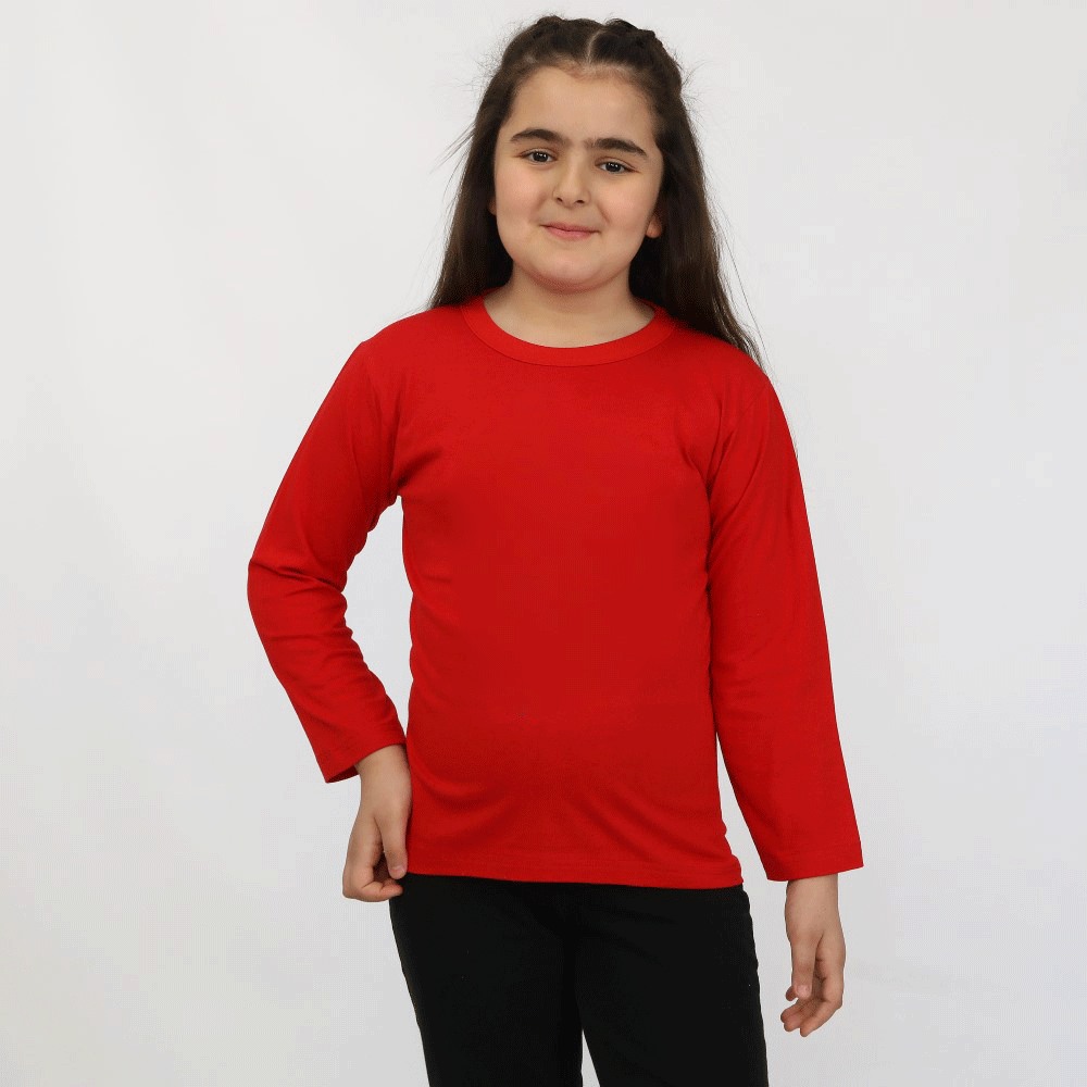 ÇOCUK SIFIR YAKA UZUN KOLLU KIRMIZI TİŞÖRT