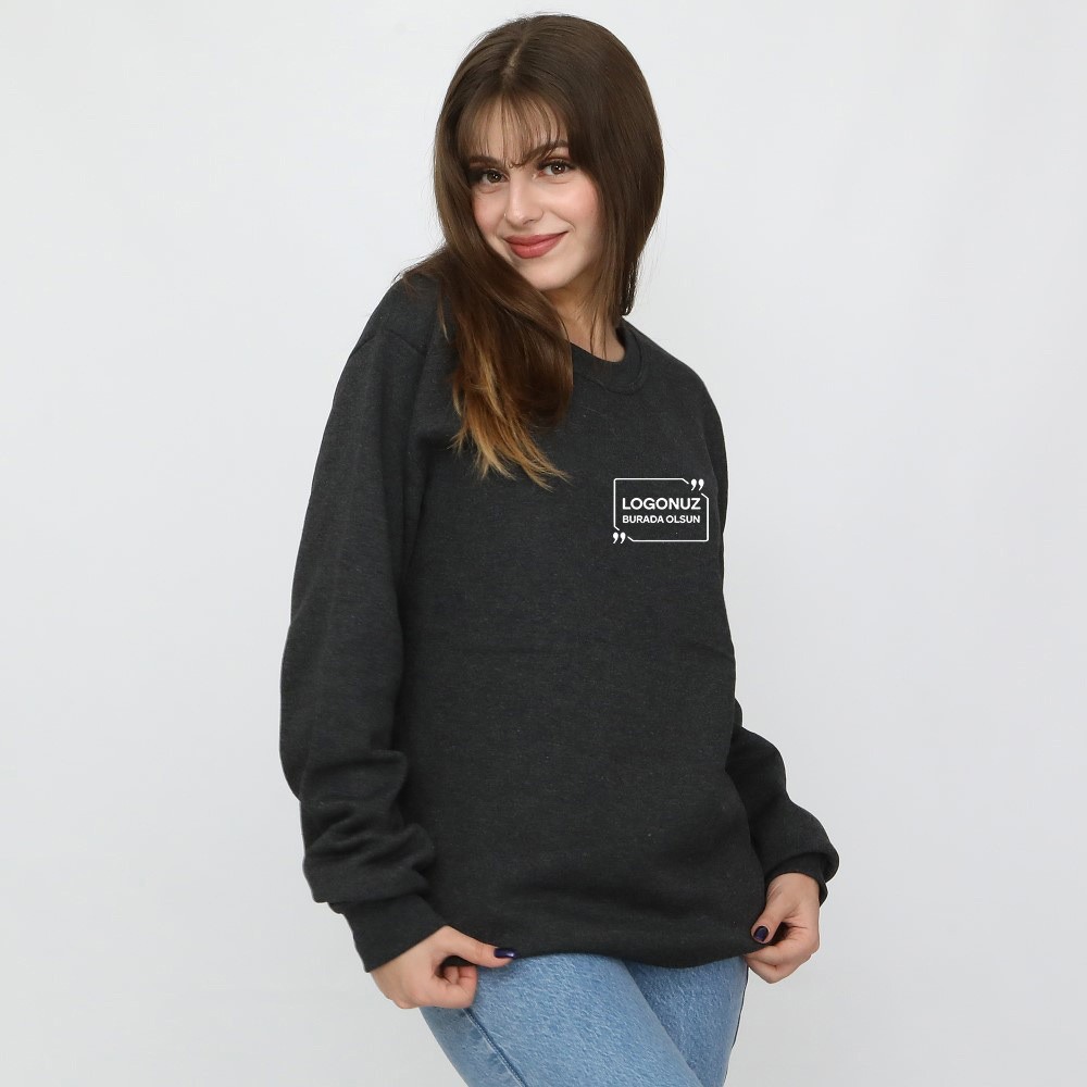 0 YAKA UZUN KOLLU 2 İPLİK SWEAT KOYU GRİ