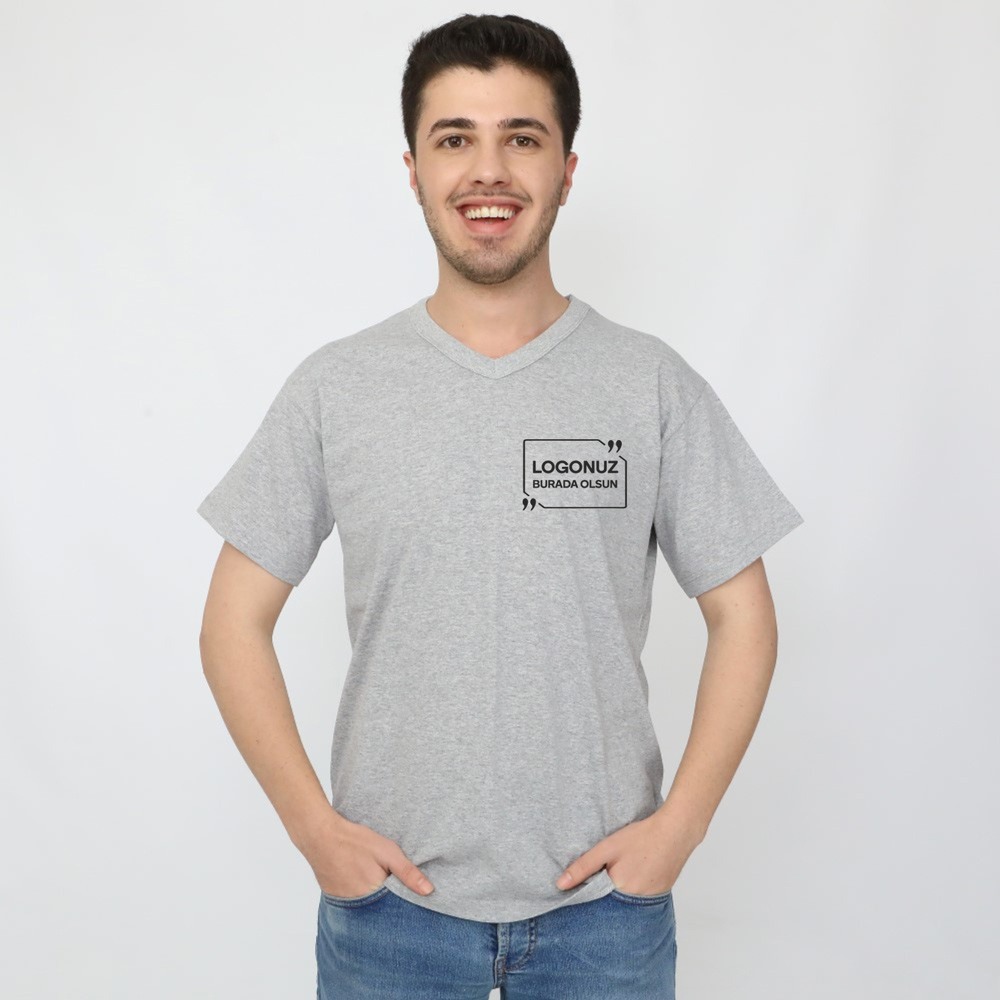 V YAKA GRİ TİŞÖRT